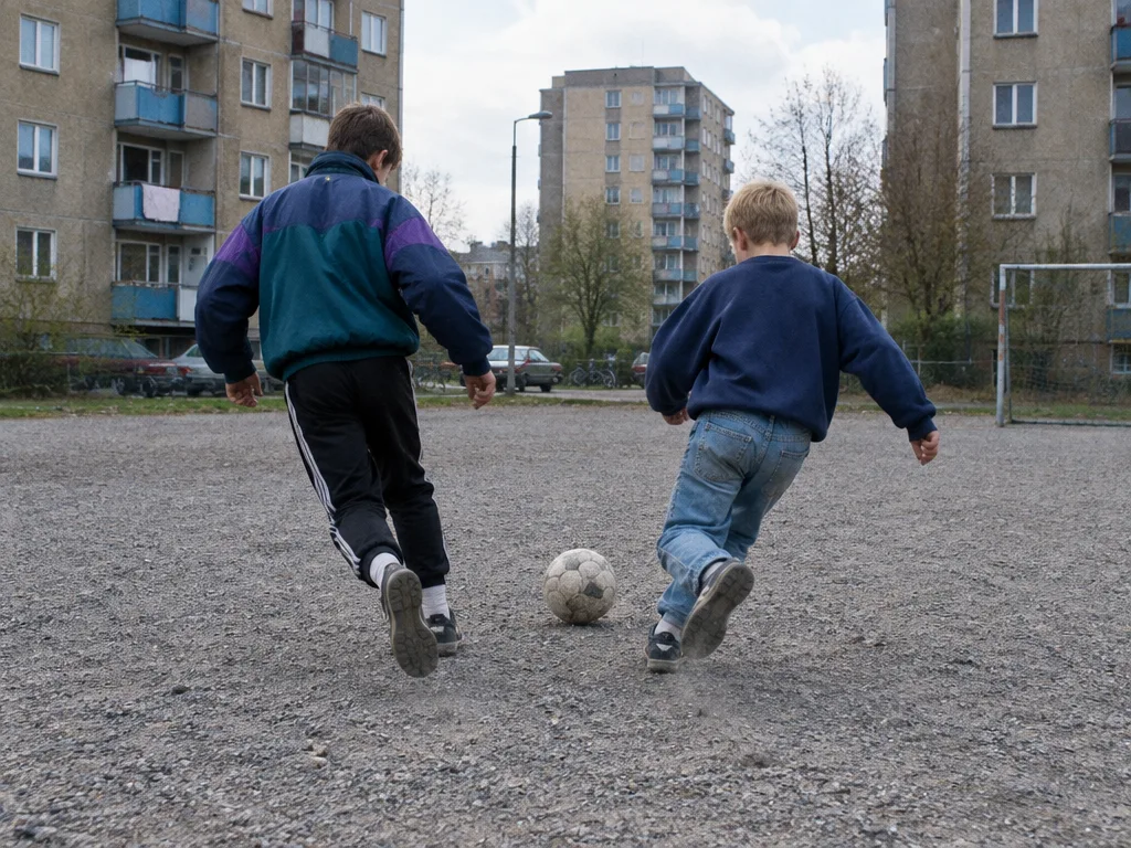 Fotbollsplan mellan hyreshus i Malmö