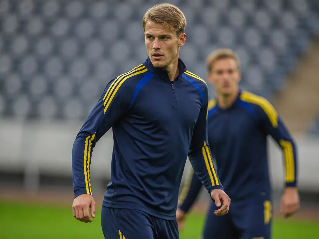 Svensk fotbollsmittback i träningssession på fotbollsplan – Isak Hien, Atalantas försvarare